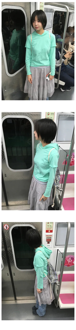 (8 colors) Hooded Layered T-shirt