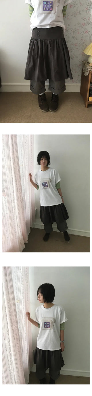 [2 colors] Button-up ribbed short-sleeved T-shirt