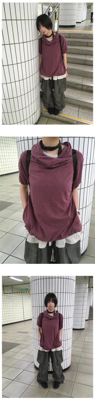 [2 colors] Petal Frill Dot Short-Sleeve Shirt