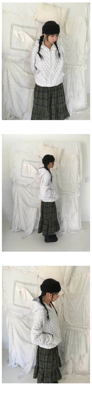 (2 colors) Fleece-lined check skirt