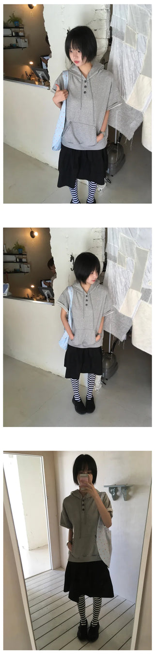 [3 colors] Check Hoodie T-shirt