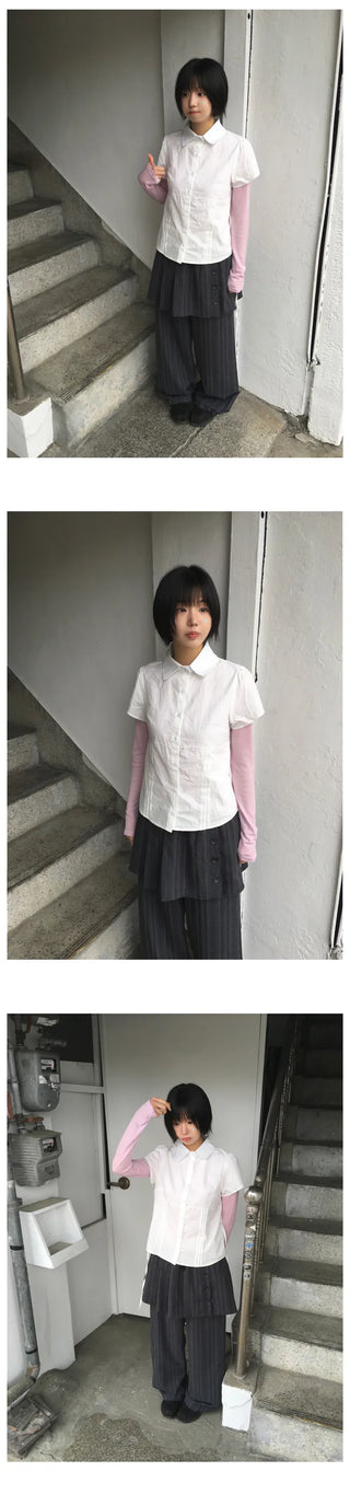 [2 colors] Striped skirt pants