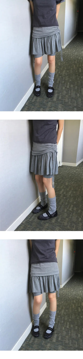 [3 colors] Slit skirt pants