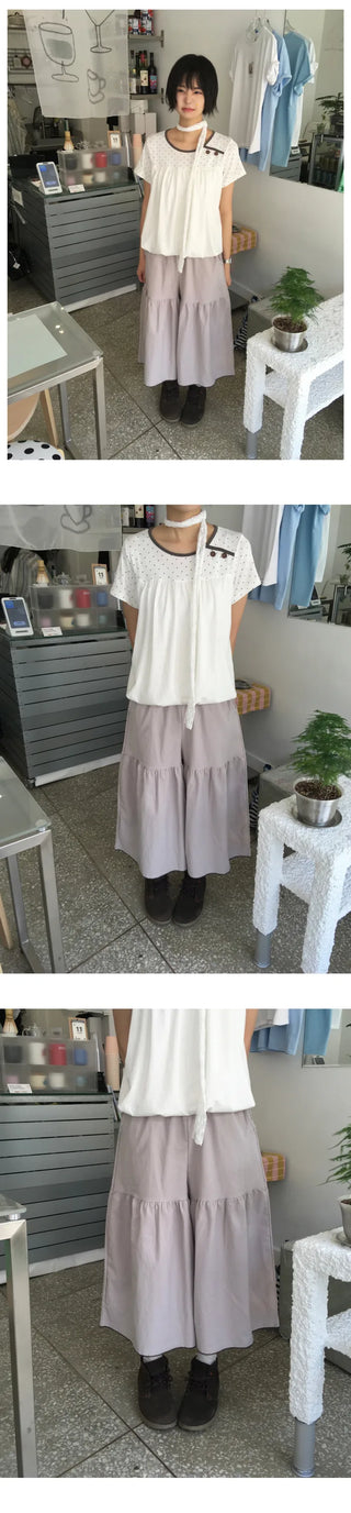 [2 colors] Dot Puff Short-Sleeve Shirt