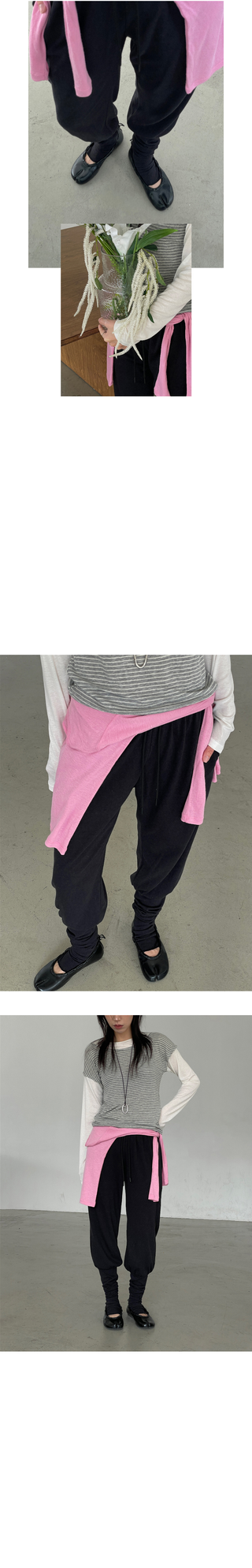 (2 colors) Striped Double Layered T-shirt