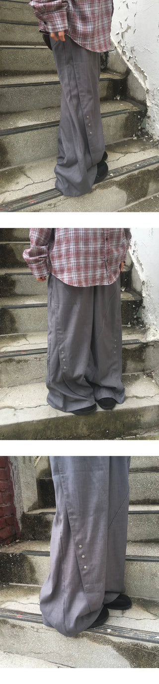 Button-down wide-leg slacks