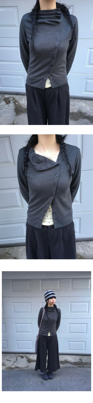 (3 colors) Turtleneck Asymmetrical Cardigan