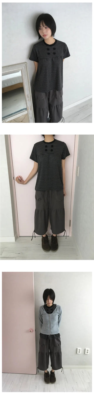 [2 colors] Striped T-shirt