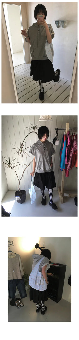 [3 colors] Check Hoodie T-shirt