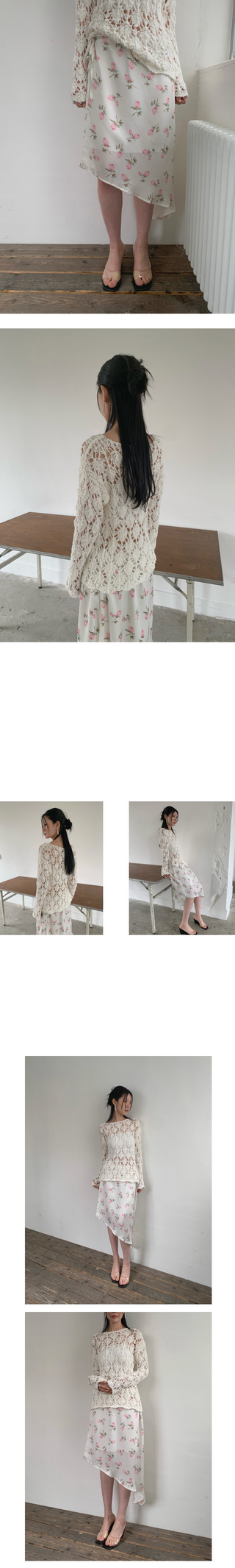 (2 colors) Floral print asymmetrical skirt