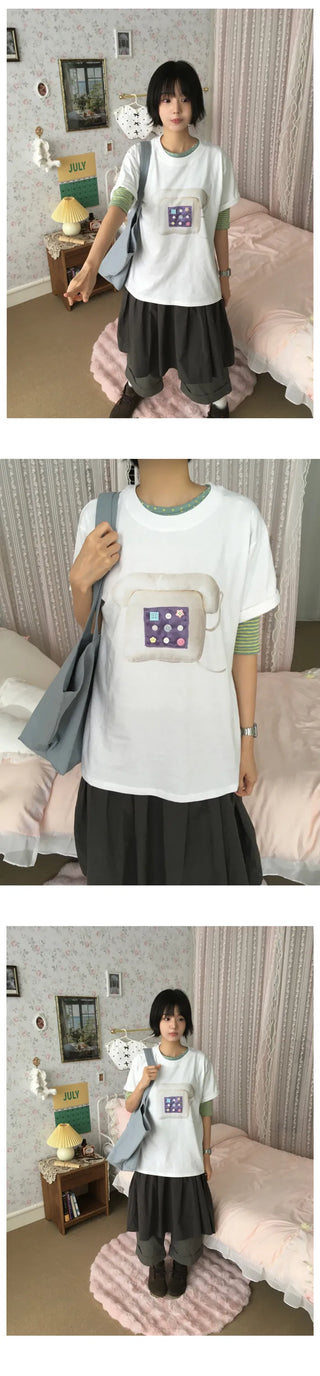 [2 colors] Button-up ribbed short-sleeved T-shirt