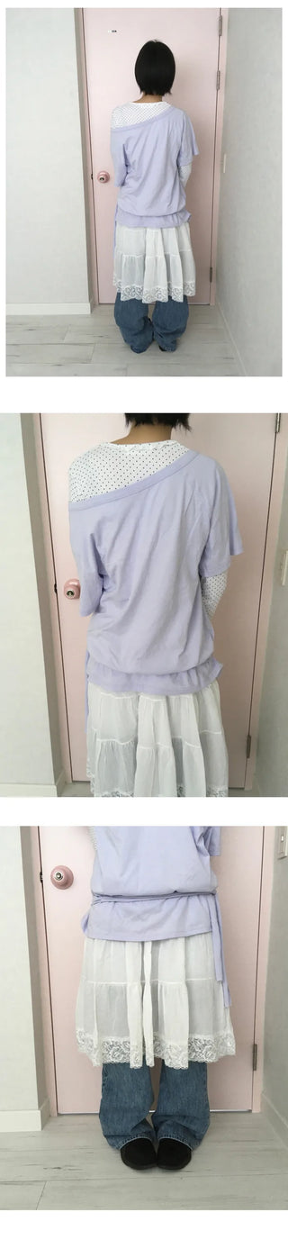 (2 colors) Button-off shoulder T-shirt