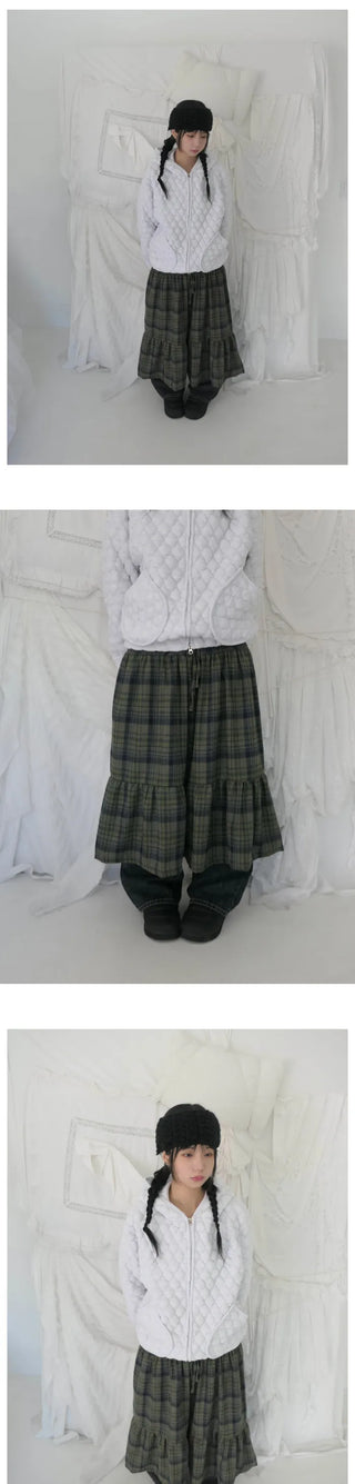 (2 colors) Fleece-lined check skirt