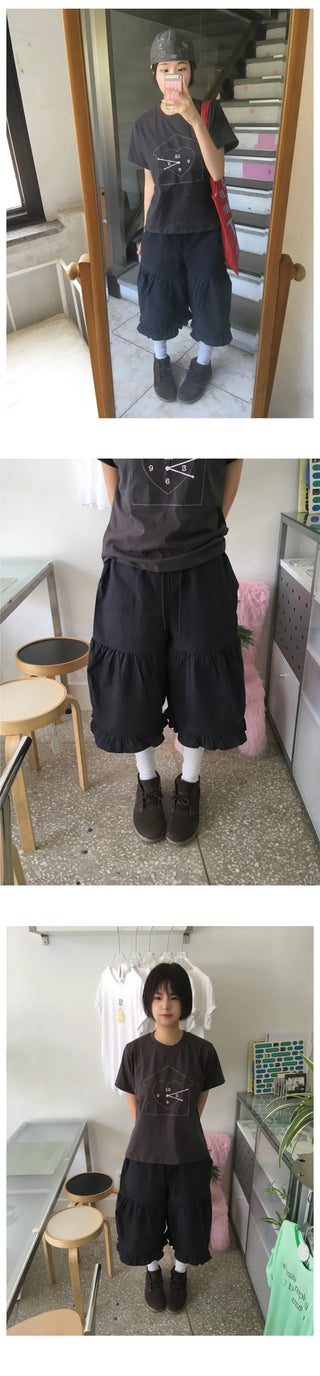 [2 colors] Linen Frill Bermuda Pants