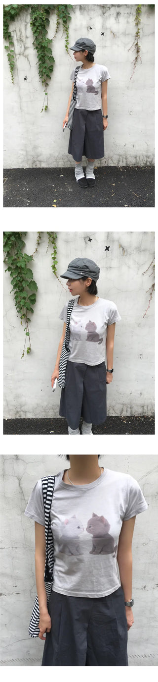 [3 colors] Printed short-sleeved T-shirt