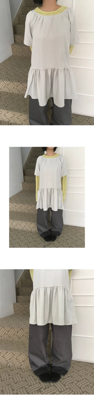 (4 colors) Cropped striped T-shirt