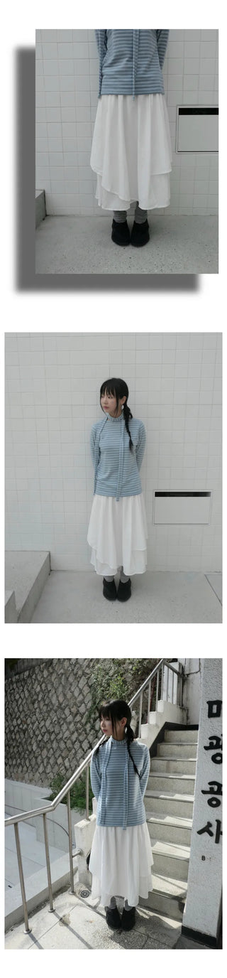 (Set) Striped T-shirt & Scarf Set