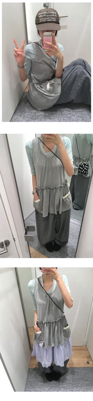 [2 colors] Pocket Long Sleeveless