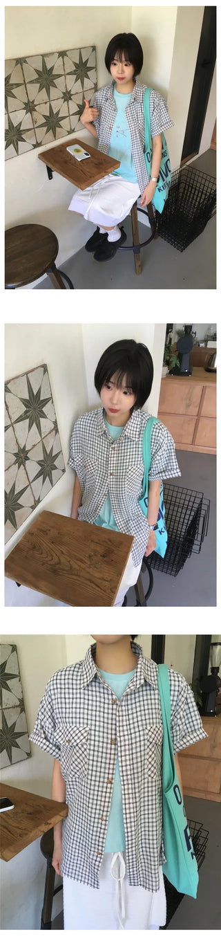 [3 colors] Short-sleeved check shirt