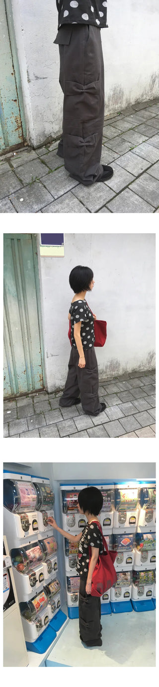 (2 colors) Ribbon Cargo Pants
