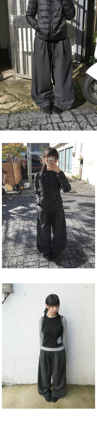 (2 colors) Striped Wide Fleece Pants