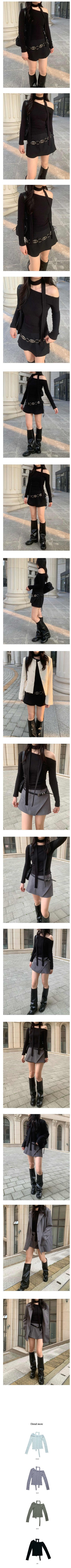 Scarf Choker Off-Shoulder Asymmetrical Long-Sleeve T-Shirt