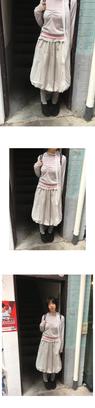 (3 colors) Shirred slit hooded T-shirt