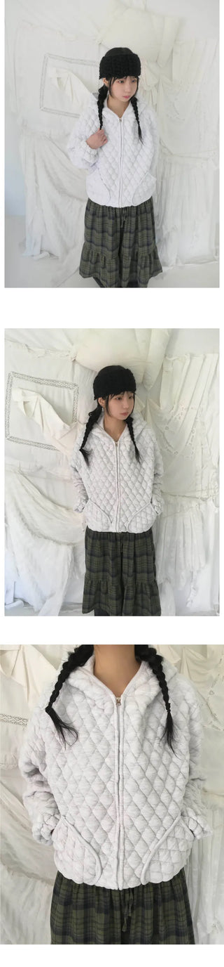 (2 colors) Fleece-lined check skirt