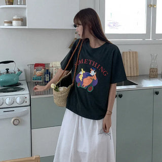 Washed print short-sleeved T-shirt