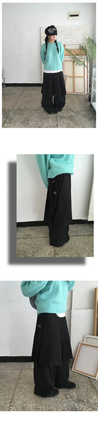 (2 colors) Wide-leg skirt pants
