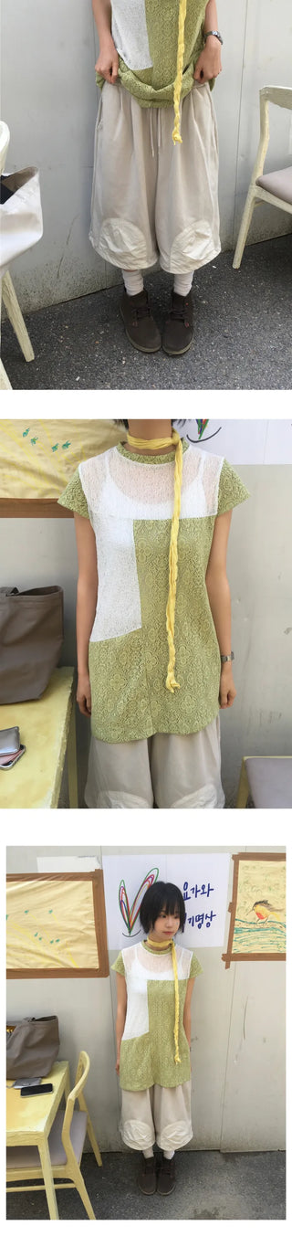 [3 colors] Corsage Lace T-shirt