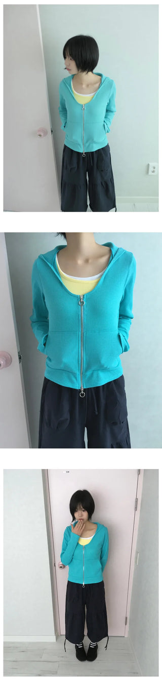 [3 colors] Waffle Zip-Up Hoodie