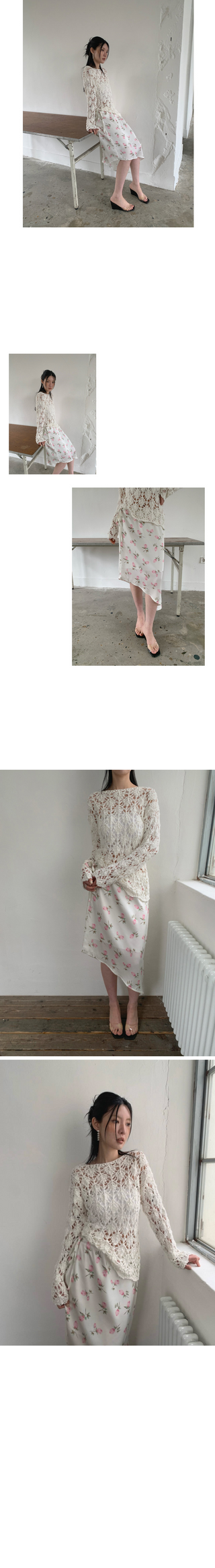 (2 colors) Floral print asymmetrical skirt