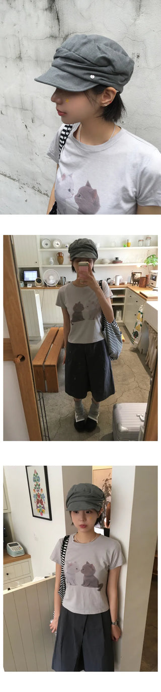 [3 colors] Printed short-sleeved T-shirt