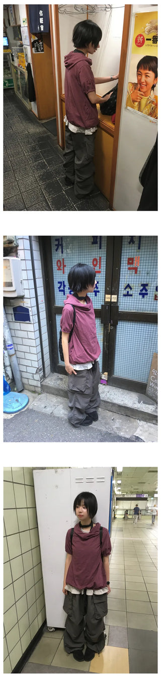 [3 colors] Slub Short-Sleeve Hooded Parka