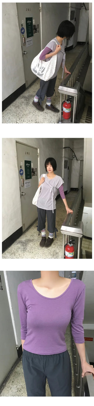 [5 colors] Soft Layered 7/8 Sleeve T-Shirt