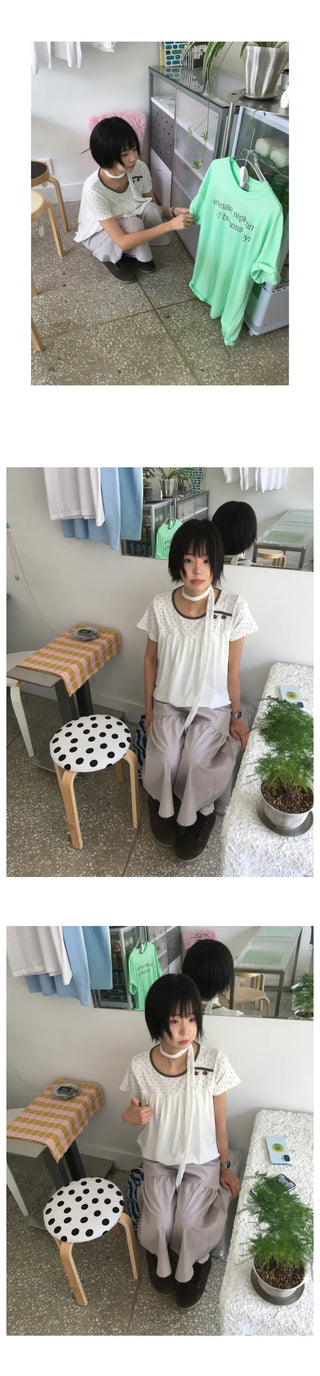 [2 colors] Dot Puff Short-Sleeve Shirt