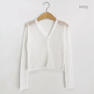 Cropped sheer ribbed V-neck cardigan