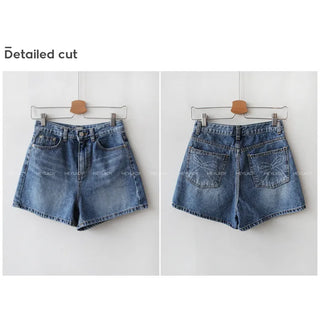 Ribbon denim shorts