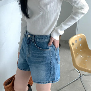 Ribbon denim shorts
