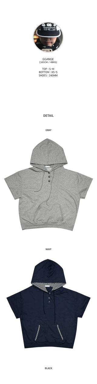 [3 colors] Check Hoodie T-shirt