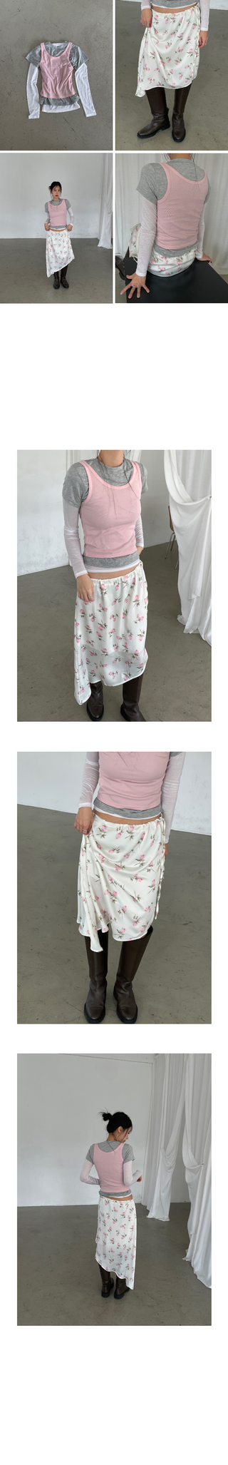 (2 colors) Floral print asymmetrical skirt