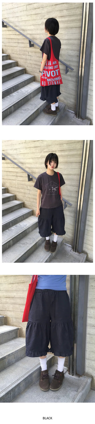 [2 colors] Linen Frill Bermuda Pants