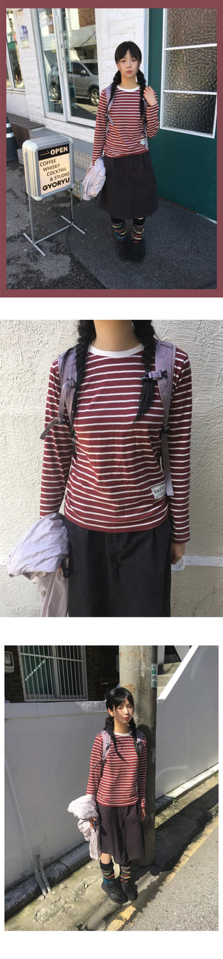 (4 colors) Striped Round T-shirt