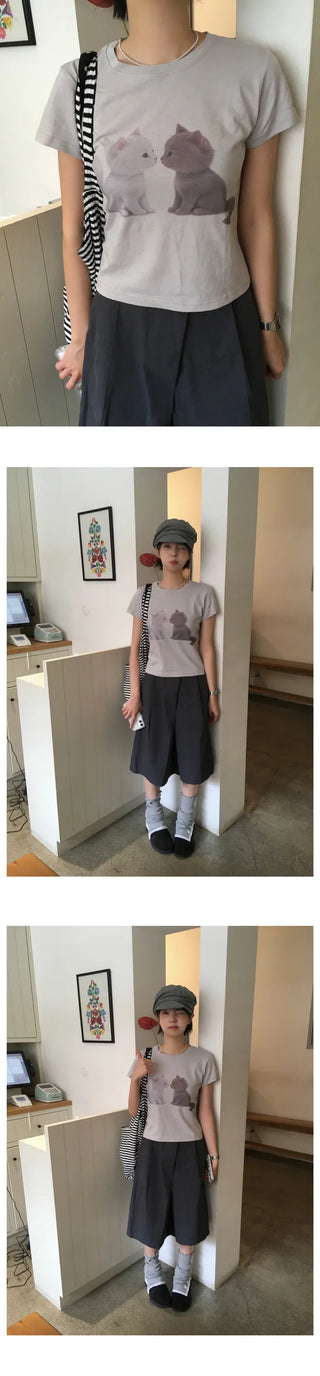 [3 colors] Printed short-sleeved T-shirt