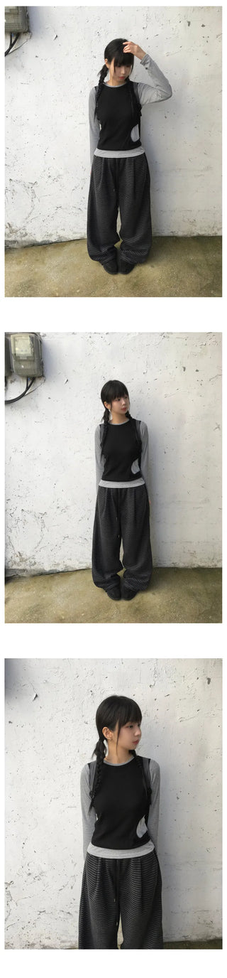 (2 colors) Striped Wide Fleece Pants