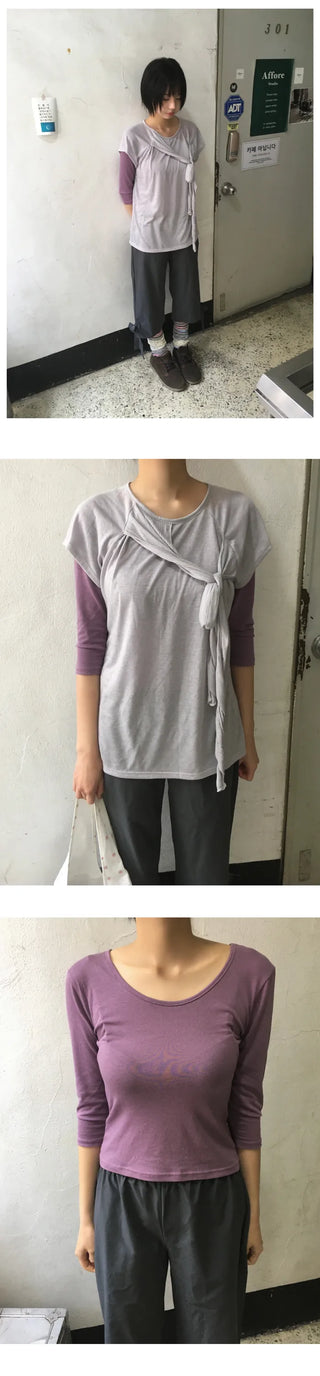 [5 colors] Soft Layered 7/8 Sleeve T-Shirt