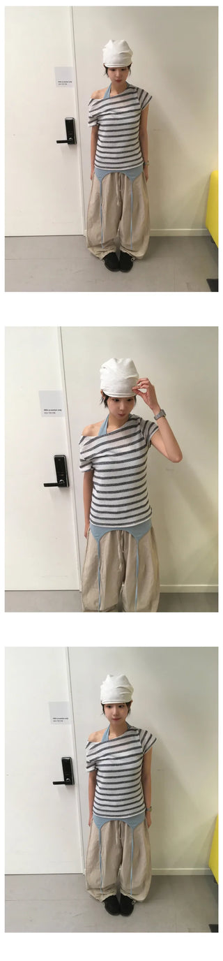[3 colors] Marine Off-Shoulder Short Sleeve