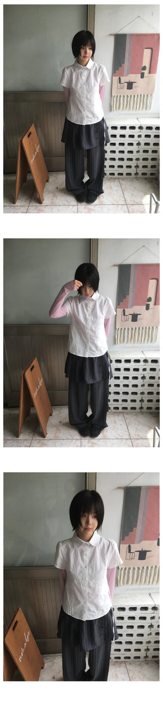 [2 colors] Striped skirt pants