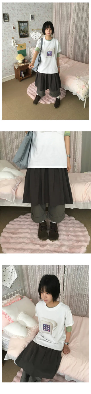 [2 colors] Button-up ribbed short-sleeved T-shirt